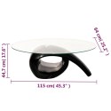 Czarny stolik kawowy o owalnym, szklanym blacie, wysoki połysk