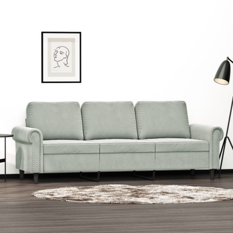 Sofa 3-osobowa, jasnoszara, 180 cm, tapicerowana aksamitem