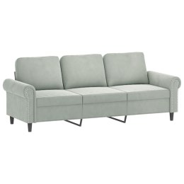 Sofa 3-osobowa, jasnoszara, 180 cm, tapicerowana aksamitem