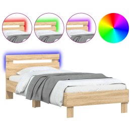 Rama łóżka z wezgłowiem i LED, dąb sonoma, 90x190 cm