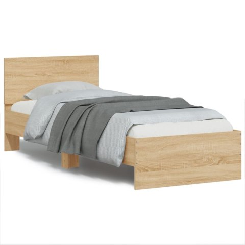 Rama łóżka z wezgłowiem i LED, dąb sonoma, 90x200 cm