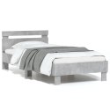 Rama łóżka z wezgłowiem i LED, szarość betonu, 75x190 cm