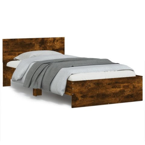 Rama łóżka z wezgłowiem, przydymiony dąb, 100x200 cm