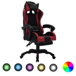 Fotel dla gracza z RGB LED, kolor wina i czarny, sztuczna skóra