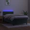 Łóżko kontynentalne z materacem i LED zielony aksamit 90x190 cm