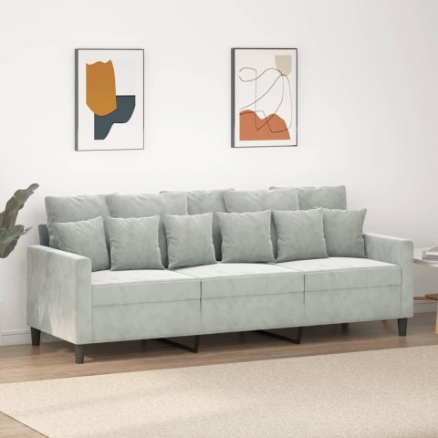 Sofa 3-osobowa, jasnoszara, 180 cm, tapicerowana aksamitem