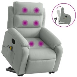 Rozkładany fotel masujący, podnoszony, jasnoszary, aksamitny