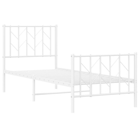 Metalowa rama łóżka z wezgłowiem i zanóżkiem, biała, 75x190 cm
