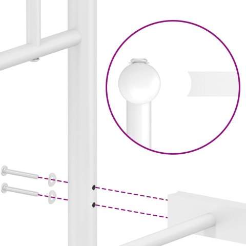 Metalowa rama łóżka z wezgłowiem i zanóżkiem, biała, 75x190 cm