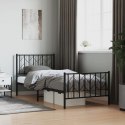 Metalowa rama łóżka z wezgłowiem i zanóżkiem, czarna, 90x200 cm