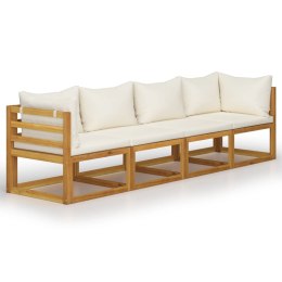 4-osobowa sofa ogrodowa z kremowymi poduszkami, drewno akacjowe
