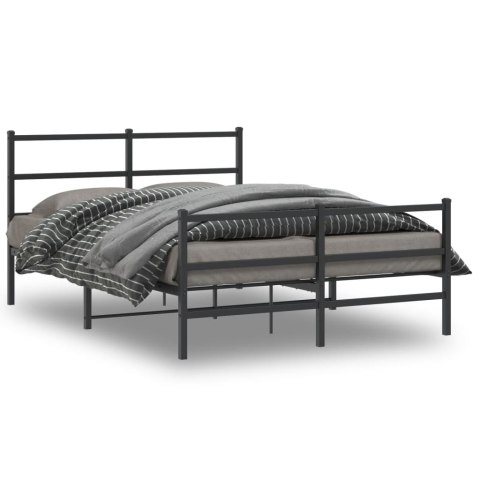 Metalowa rama łóżka z wezgłowiem i zanóżkiem, czarna, 140x190cm