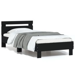 Rama łóżka z wezgłowiem, czarna, 90x190 cm