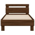 Rama łóżka z wezgłowiem i LED, brązowy dąb, 75x190 cm