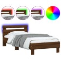 Rama łóżka z wezgłowiem i LED, brązowy dąb, 90x190 cm