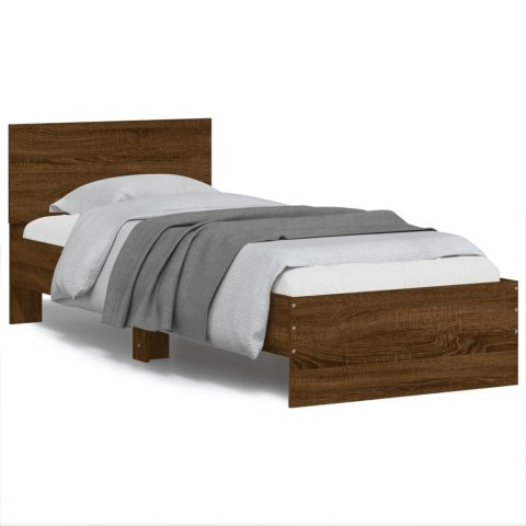 Rama łóżka z wezgłowiem i LED, brązowy dąb, 90x200 cm