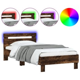Rama łóżka z wezgłowiem i LED, przydymiony dąb, 75x190 cm