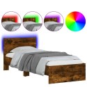 Rama łóżka z wezgłowiem i LED, przydymiony dąb, 90x200 cm