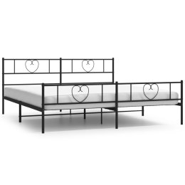 Metalowa rama łóżka z wezgłowiem i zanóżkiem, czarna, 193x203cm