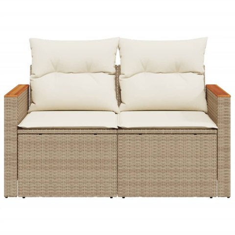 Sofa ogrodowa z poduszkami, 2-osobowa, beżowa, polirattan
