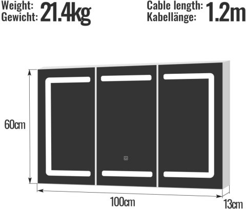 MIADOMODO Szafka z lustrem z oświetleniem LED, 100 x 60 cm