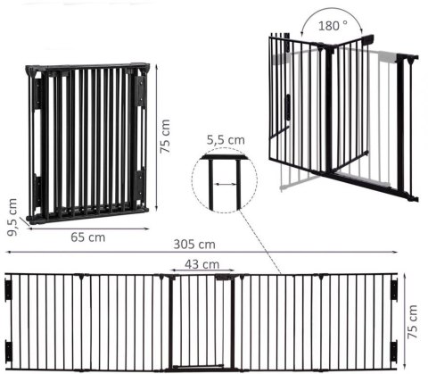 Stilista Parawan kominkowy, metal, 3050 x 755 x 600 cm