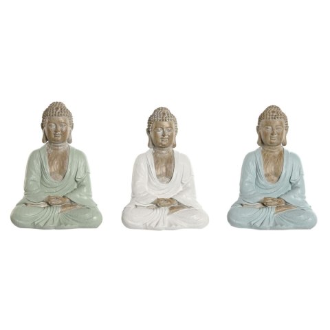 Figurka Dekoracyjna Home ESPRIT Biały Kolor Zielony Turkusowy Budda Orientalny 14 x 10,5 x 18,5 cm (3 Sztuk)