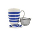 Filiżanka z Filtrem Home ESPRIT Niebieski Czerwony Stal nierdzewna Porcelana 380 ml (4 Sztuk)