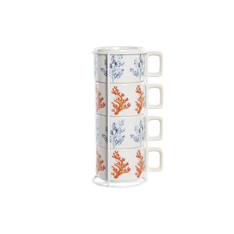 Zestaw filiżanek do kawy DKD Home Decor Niebieski Fuksja Metal Dolomite Koral 260 ml 4 Części