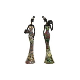 Figurka Dekoracyjna Home ESPRIT Wielokolorowy Afrykanka 10 x 7,5 x 38,5 cm (2 Sztuk)