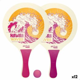 Plażowe łopatki z piłką Aktive Hawai Drewno 23,5 x 38 x 0,8 cm (12 Sztuk)