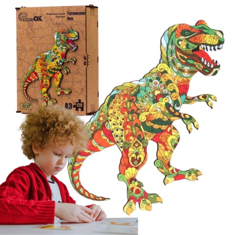 PUZZLE DREWNIANE UKŁADANKA TYRANOZAUR DINOZAUR KOLOROWY OZDOBA