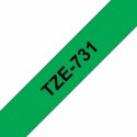 Laminowana Taśma do Drukarki Etykiet Brother TZE-731 Czarny/Zielony 12 mm