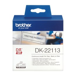 Laminowana Taśma do Drukarki Etykiet Brother DK-22113 62 mm x 15,24 m Czarny/Przezroczysty