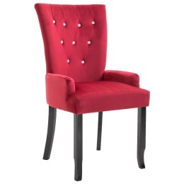 Krzesło jadalniane z podłokietnikami, czerwone, aksamitne