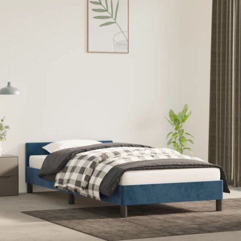 Rama łóżka z zagłówkiem, ciemnoniebieska, 100x200 cm, aksamitna
