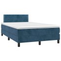 Łóżko kontynentalne, materac i LED, niebieski aksamit 120x200cm