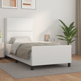Rama łóżka z zagłówkiem, biała, 90x200 cm, obite sztuczną skórą