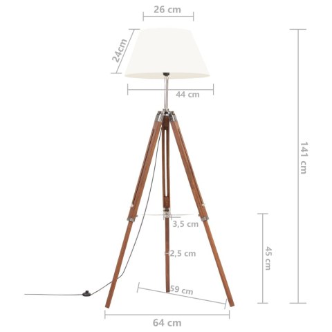 Lampa podłogowa na trójnogu, brązowo-biała, tek, 141 cm