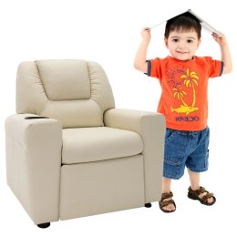 Fotel rozkładany dla dzieci, obity sztuczną skórą, kremowy