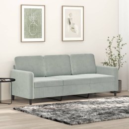 Sofa 3-osobowa, jasnoszara, 180 cm, tapicerowana aksamitem