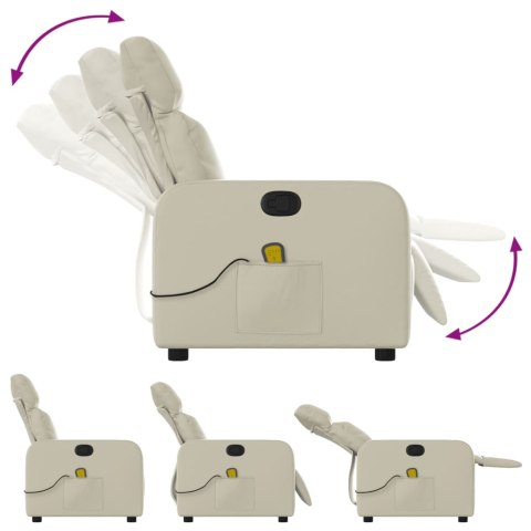 Rozkładany fotel masujący, kremowe, sztuczna skóra