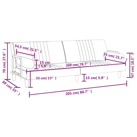 Rozkładana kanapa z podłokietnikami, ciemnoszara, aksamitna