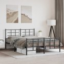 Metalowa rama łóżka z wezgłowiem i zanóżkiem, czarna, 150x200cm