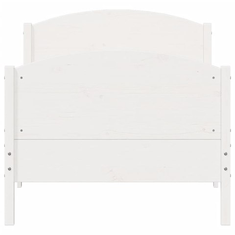 Rama łóżka z wezgłowiem, biała, 100x200 cm, lite drewno sosnowe