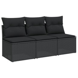 Sofa ogrodowa z poduszkami, 3-osobowa, czarna, polirattan