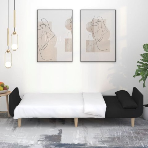 2-osobowa kanapa, 2 poduszki, czarna, tapicerowana tkaniną