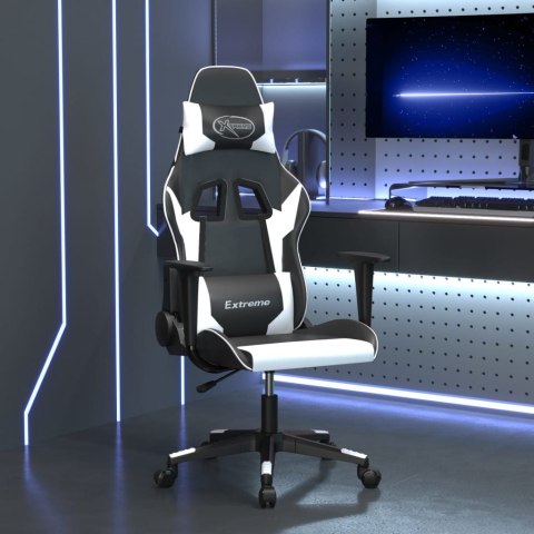 Masujący fotel gamingowy, czarno-biały, sztuczna skóra
