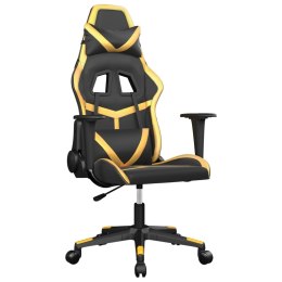 Masujący fotel gamingowy, czarno-złoty, sztuczna skóra