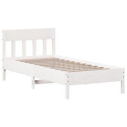 Rama łóżka z wezgłowiem, biała, 90x200 cm, lite drewno sosnowe